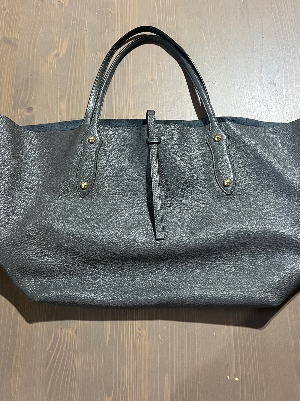 Annabel Ingall Gray Pebbled Leather Tote with Gold Hardware